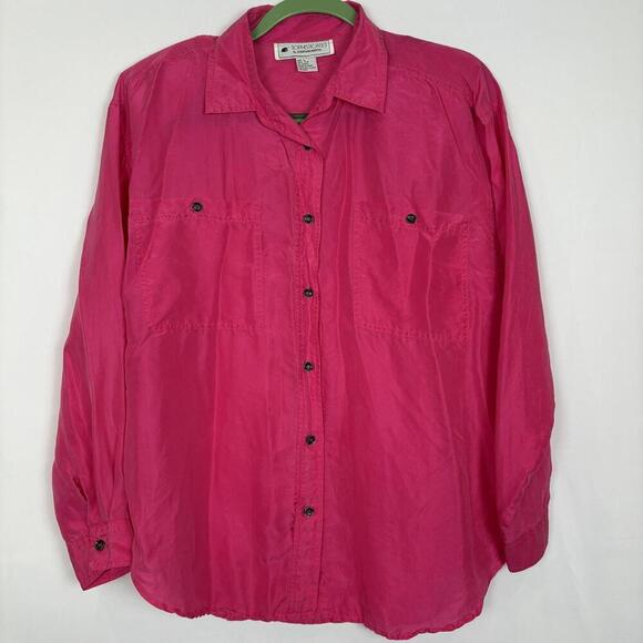 Bundle of Vintage Hot Pink 100% Silk Button Down Lightweight Collared Shirts | L - Picture 2 of 9